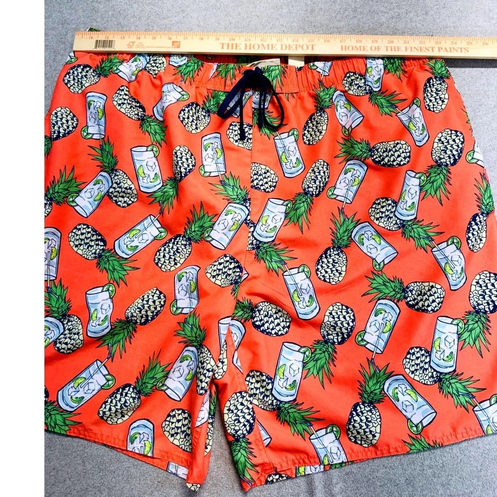 Island Passport 3XL Mens Swim Trunks Pineapple Cocktail Print Mesh Lined Orange